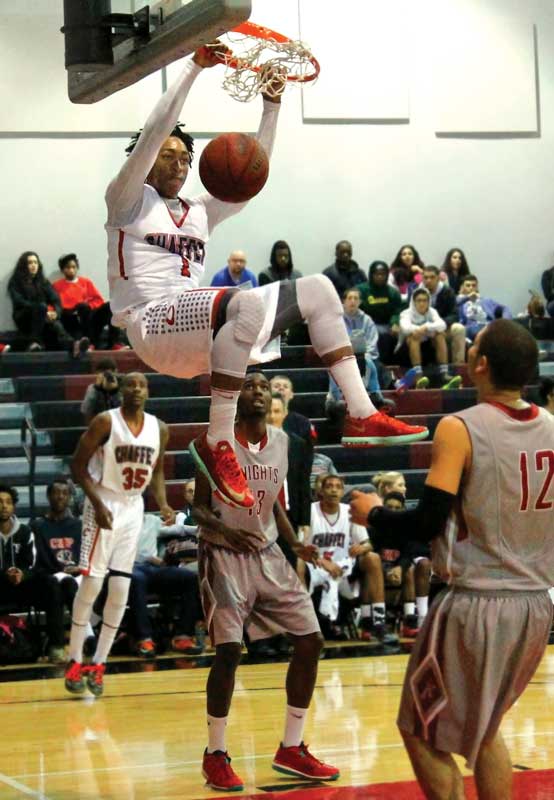 Adom Jacko dunks the ball in Chaffey's home game against San Diego City College on March 1, 2014. 